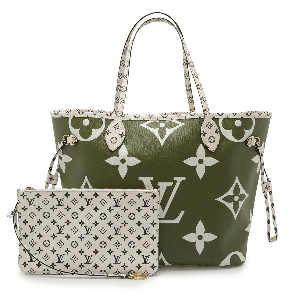 LOUIS VUITTON Monogram Giant Neverfull Tote Bag Shoulder Beige Brown Cream Pouch